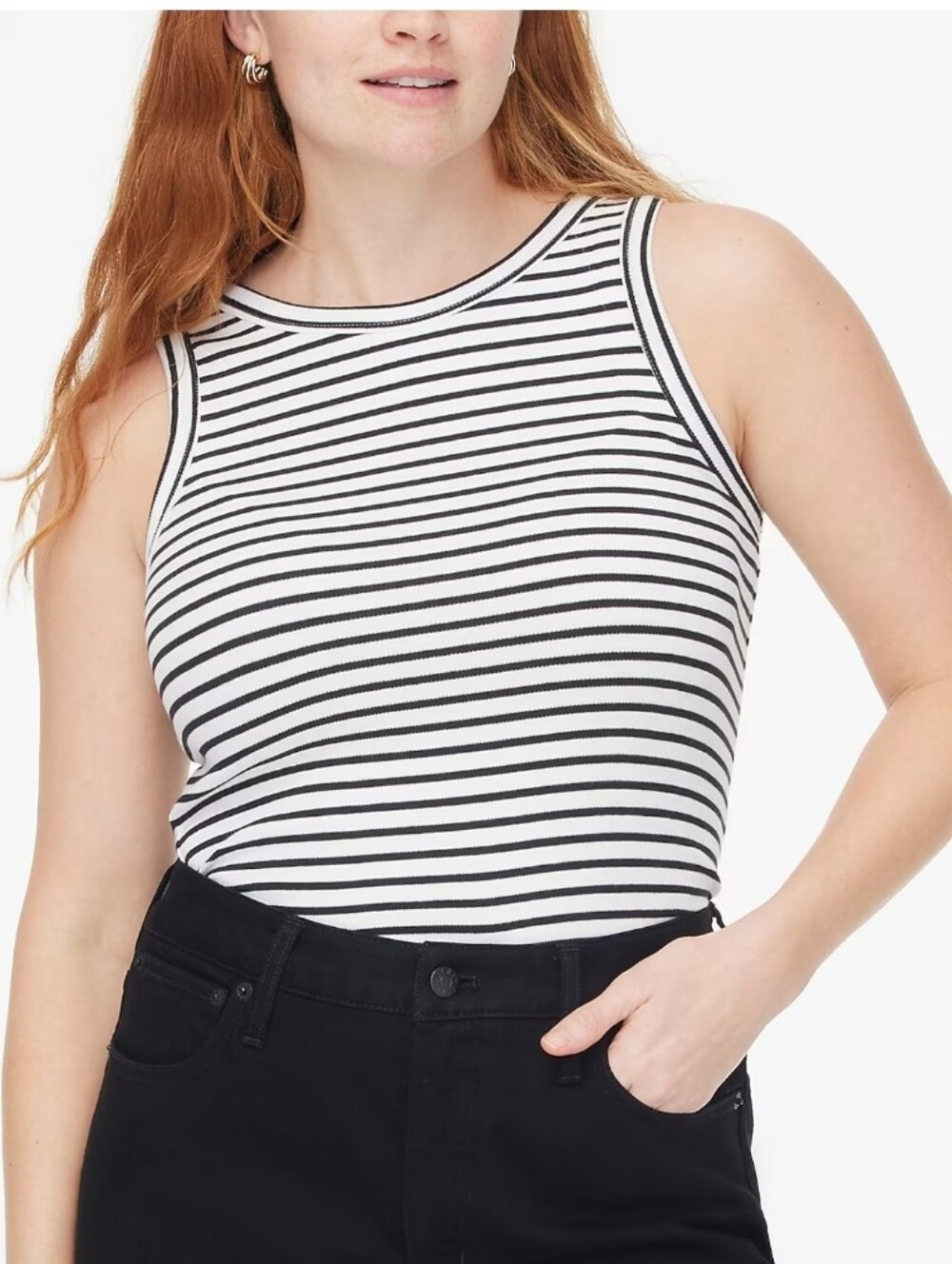 J. Crew Navy & White Striped High Neck Rib Tee Sleeveless Size M NEW